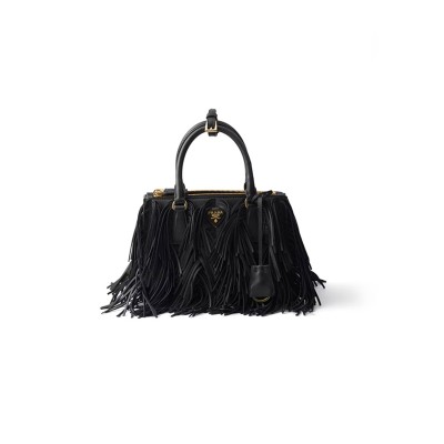 PRADA GALLERIA SMALL LEATHER BAG WITH FRINGE 1BA896 (24.5*18.5*11cm) 